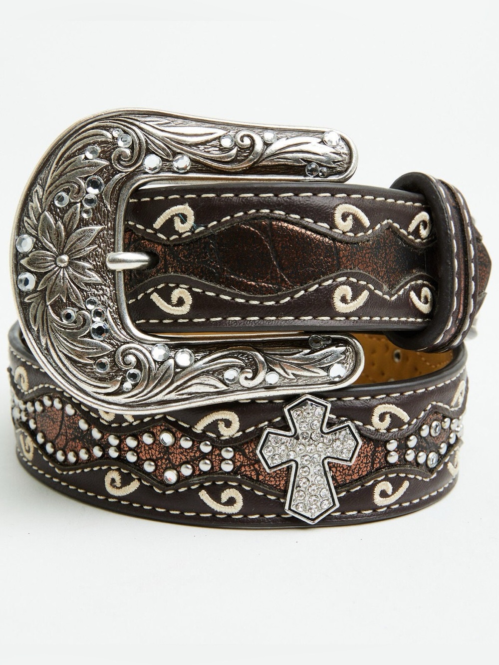 Ariat Girls Studded Croc Print & Cross Leather/Manmade Belt